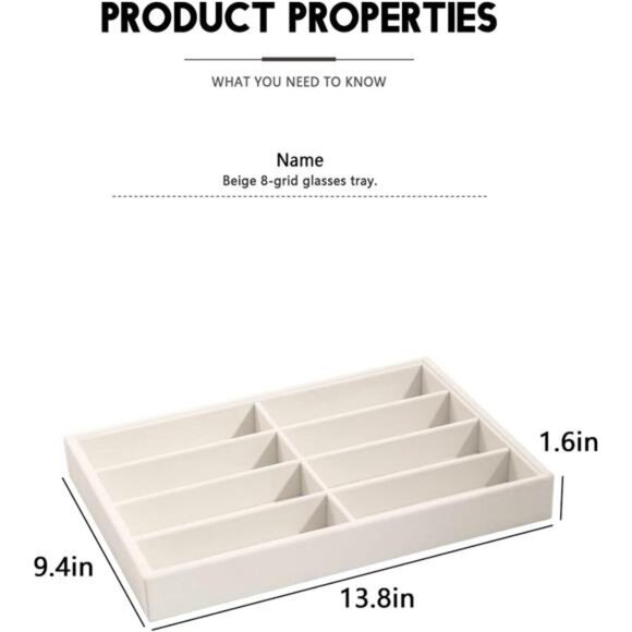 Sunglass Organizer Tray, Beige Velvet Glasses Organizer Trays,Eyeglasses Watches - Picture 2 of 7